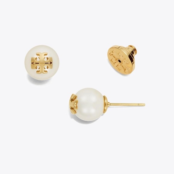 Tory Burch Jewelry - Tory Burch Small Pearl Logo Earrings